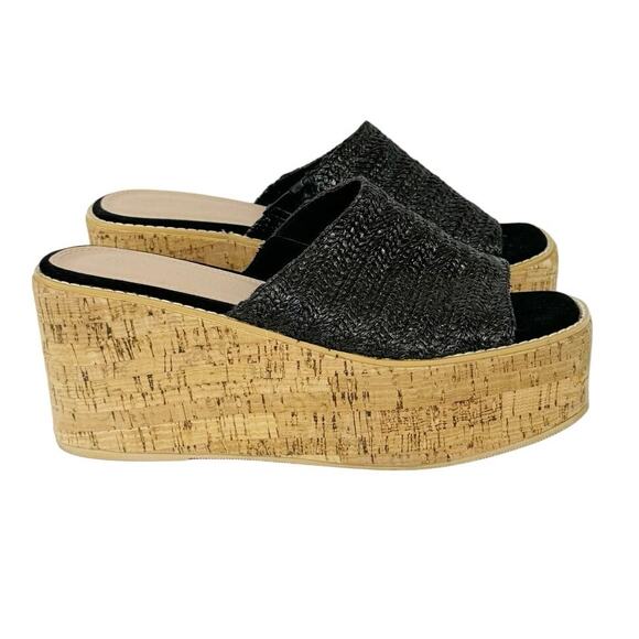 ASOS Design Toya Cork Wedge Black Weave Platform Open Toe Sandals Size 9 - Picture 6 of 10